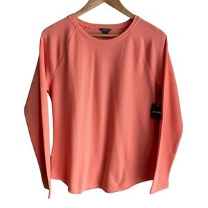 Eddie Bauer Long Sleeve Waffle Shirt Womens L Melon Coral Crewneck Thermal Top